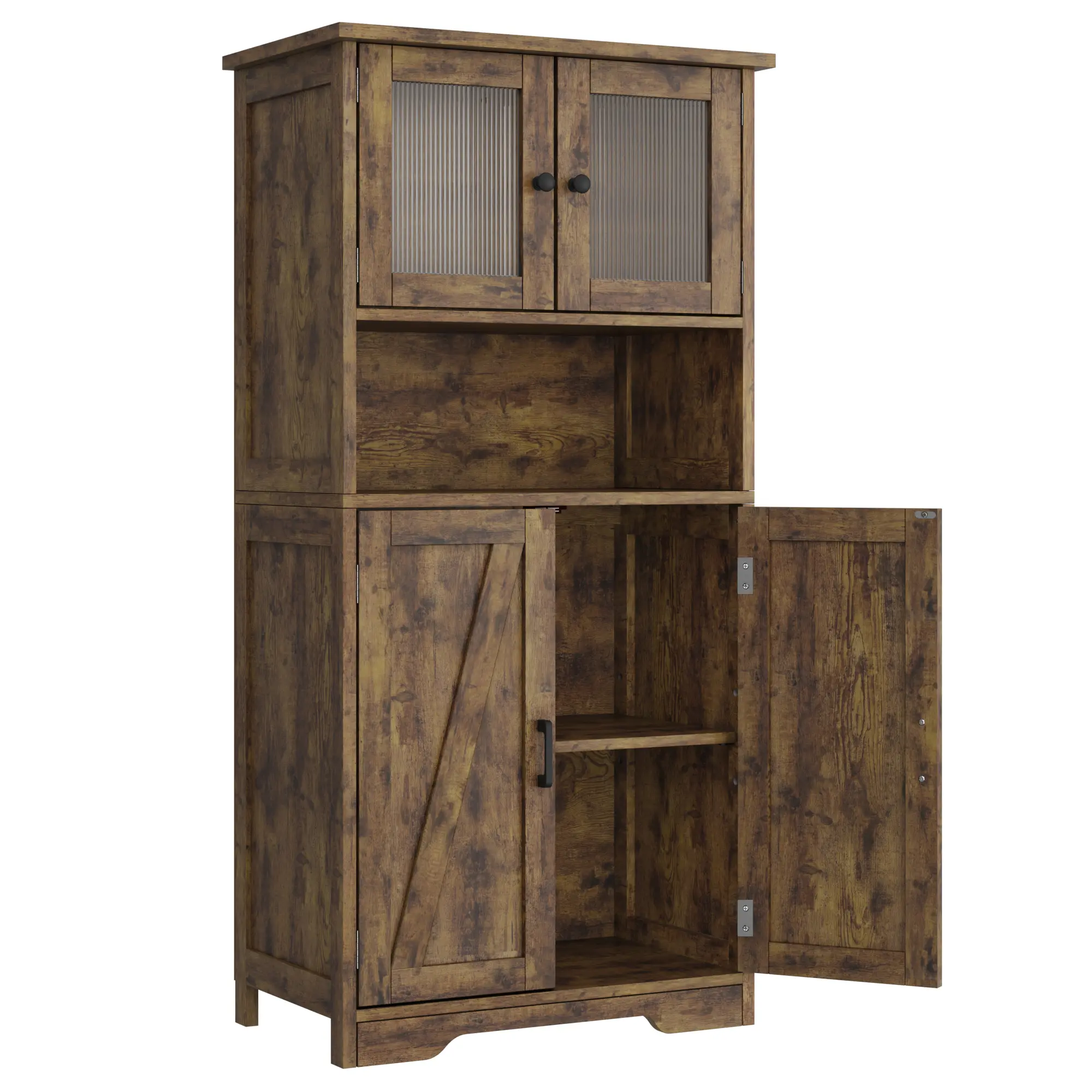 Freestanding Waterproof Wood Pantry Storage Cabinet - Frosted Glass Doors, Adjustable Shelves, Multipurpose Engineered Wood Cupboard, 50.4"h x 23.6"w x 11.8"d Organizer for Kitchen, Entryway