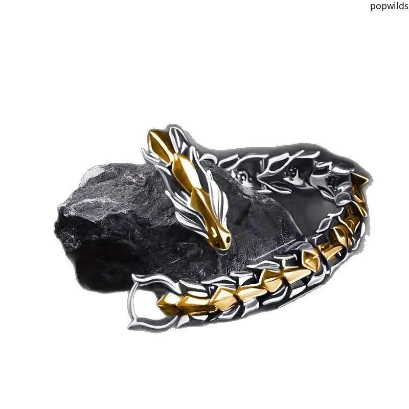 Men's Dragon Bracelet, Vintage Punk Style with Dragon Head & Scale Bone Texture, Multi-Color Male Jewelry, Street Style Party Wear Accessory, Men's Accessories, Accessories