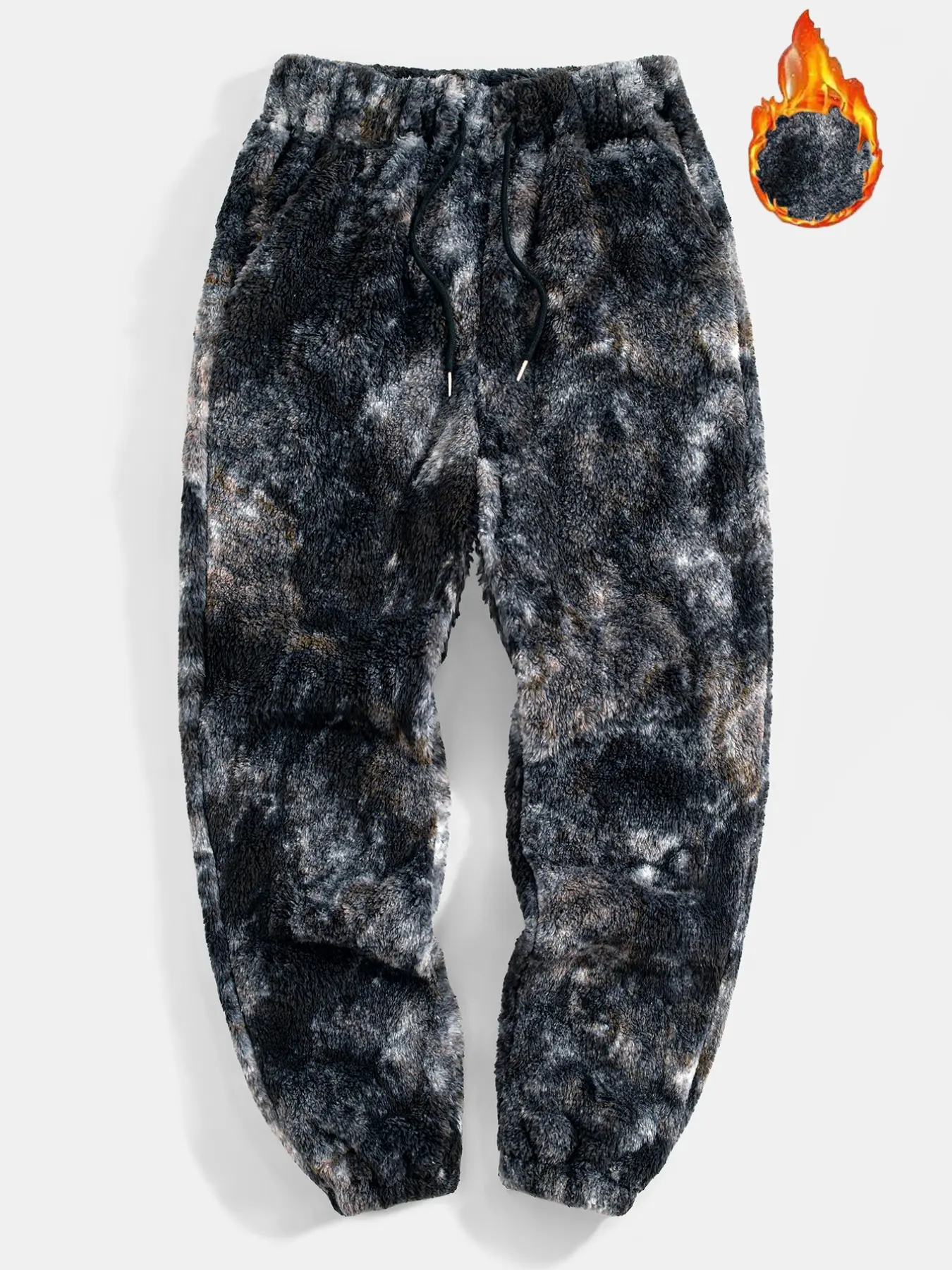 Trendy Tie-Dye Fluffy Jogger Pants for Men, Warm Fuzzy Plush Drawstring Casual Trousers, Cozy Sweatpants for Streetwear, Home Relax & Winter