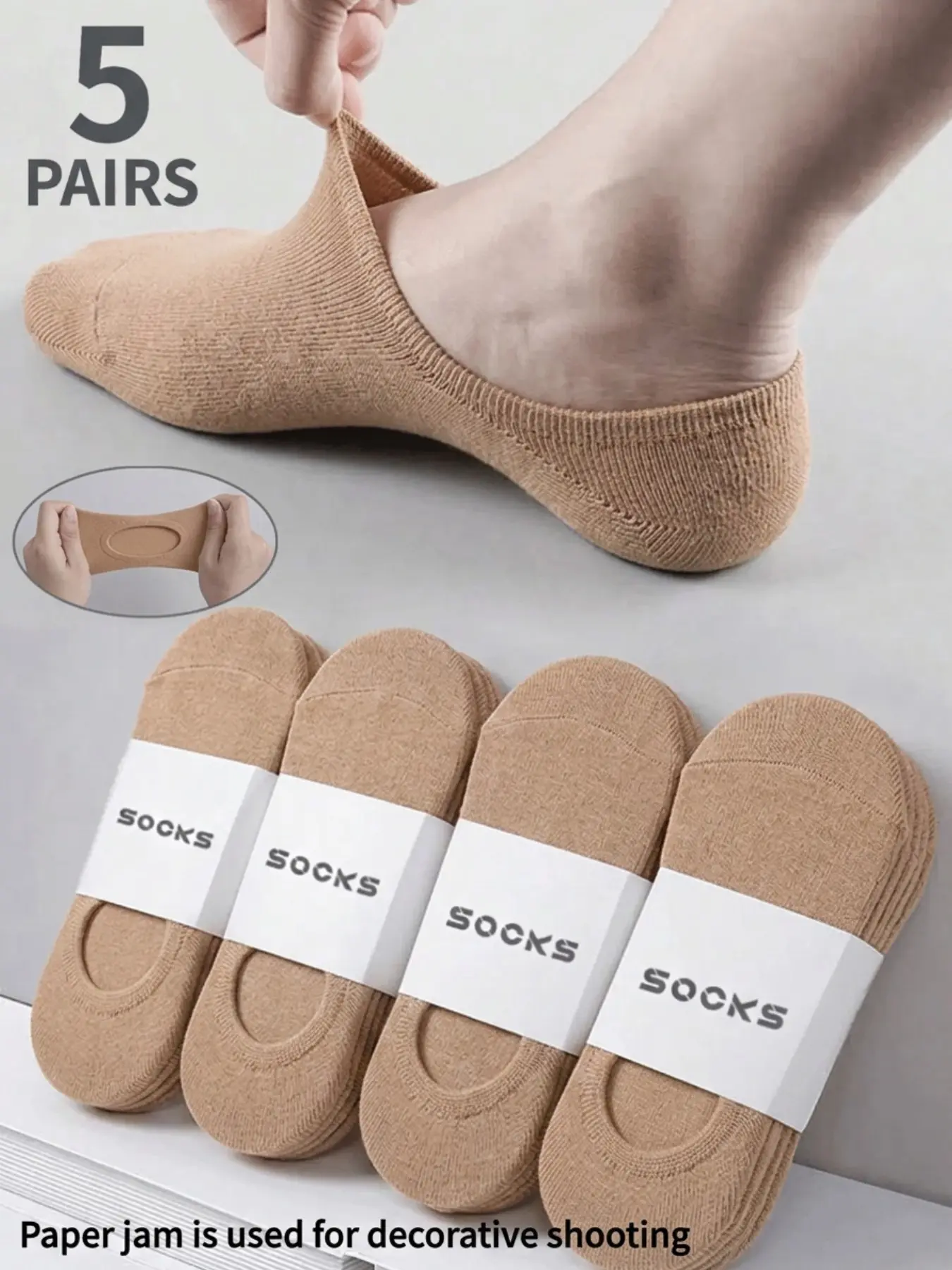 5-Pack Invisible Ankle Socks, Short Socks, Knee-High Socks, Thigh-High Socks, Women's Socks, Casual Socks, Unisex Low-Cut Non-Slip Lined Socks, Breathable and Comfortable Casual Socks, All Season Socks, Socks Pairs, Skin-Tone