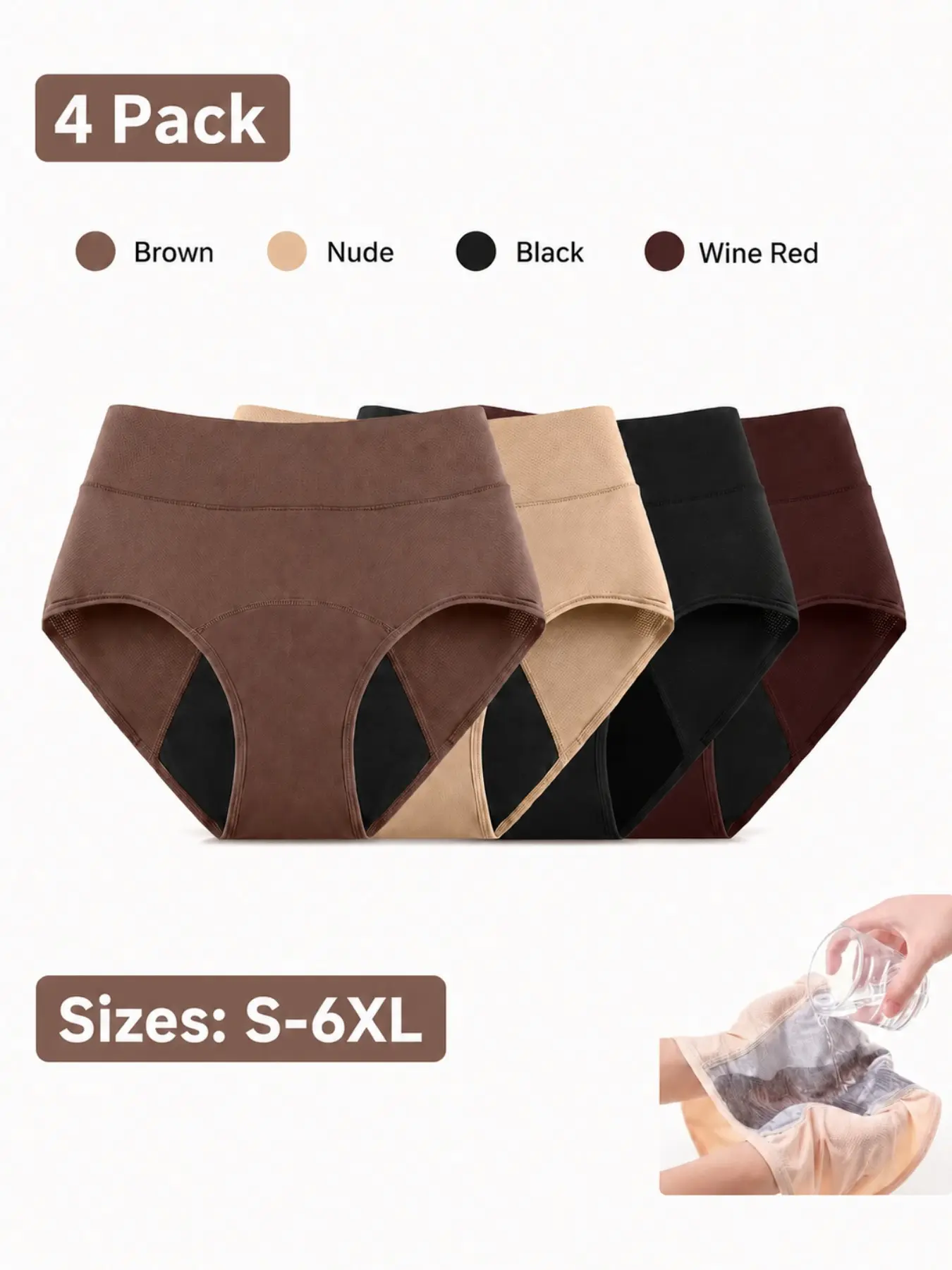 4 Pack Women’s Leakproof Period Underwear, High Waist Full Coverage Menstrual Panties, Soft Breathable Briefs S-6XL, High Rise Panties