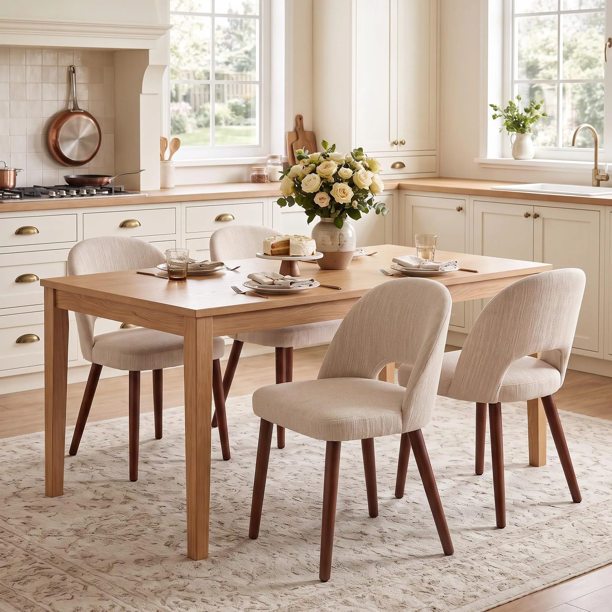GAOMON Armless Wooden Dining Chairs (Set of 4 or 6) - Sturdy Rubberwood Legs, Elegant Open Back Design, Comfortable Indoor Dining Room Furniture