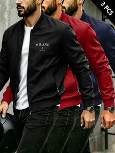 Men's Italian Luxury Style Lapel Collar Long Sleeve Jacket, Multi-Season Windproof Wearable, Casual Fitted Outerwear for Spring & Fall