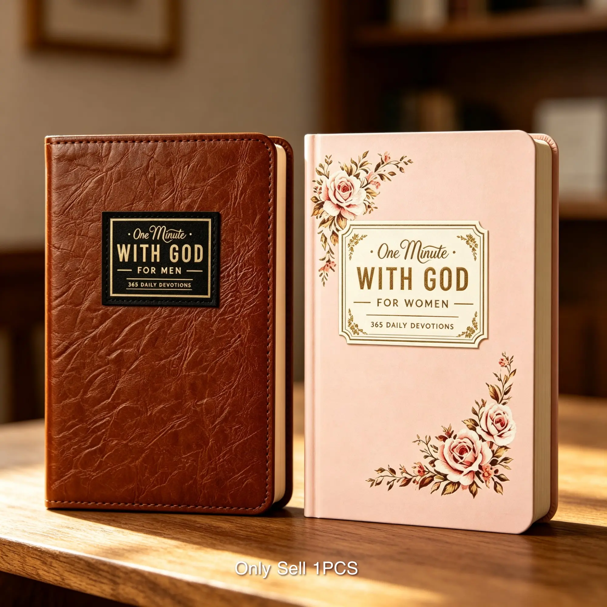 365 Daily "One Minute With God" Devotional Church Notes Journal Set | His & Hers Faux Leather Christian Notebooks | Perfect Gift for Birthdays, New Year, Father's Day & Graduations