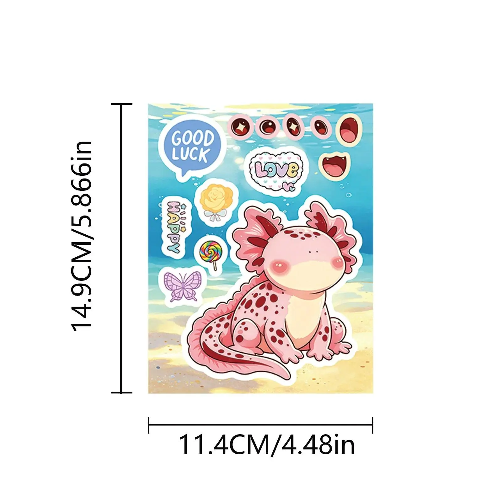 8/16Sheets Cute Salamander Axolotl Make a Face Puzzle Stickers Kawaii Decals DIY Assemble Jigsaw Toys Decoration Party Gift