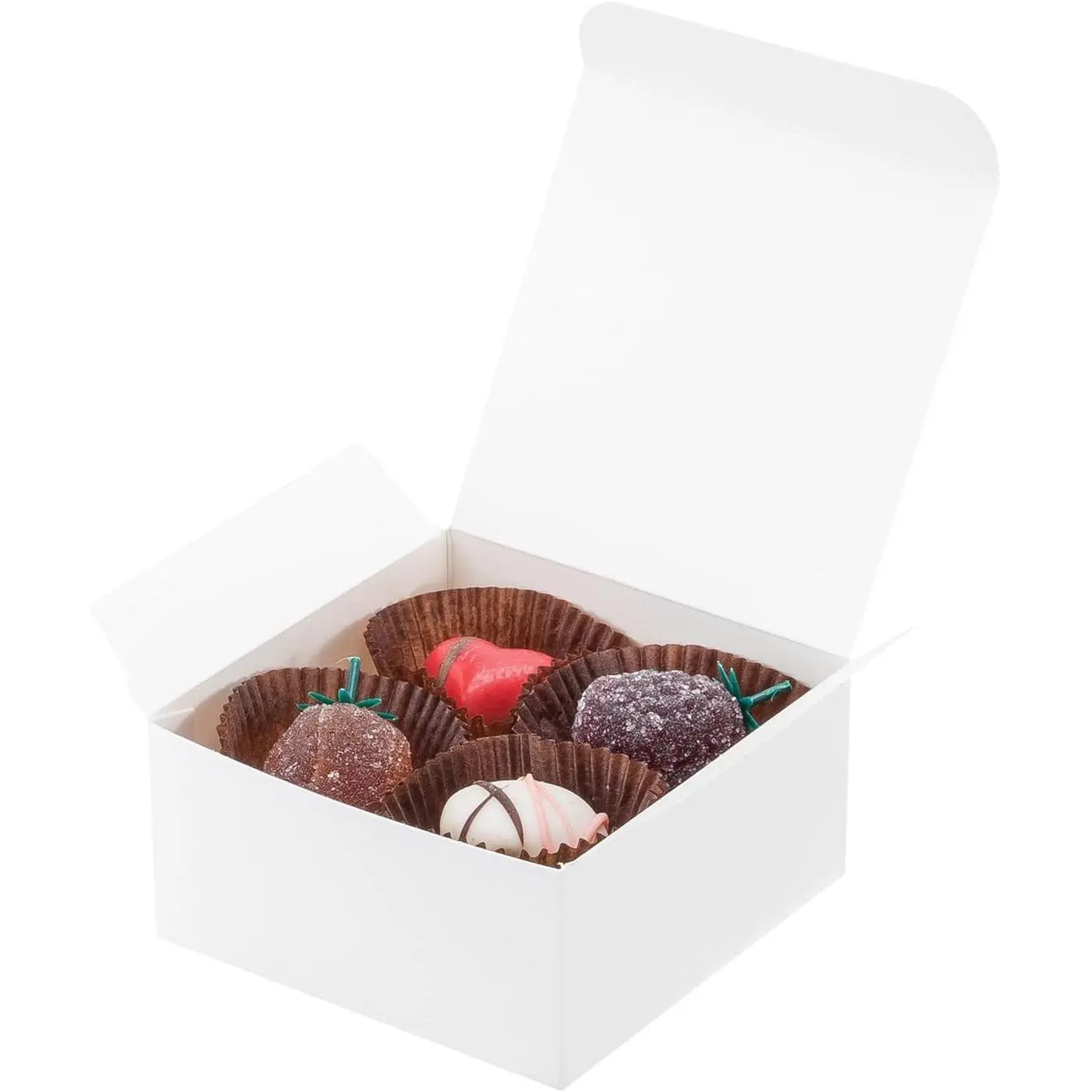 20 Pack 4x4x2 White Small Gift Boxes - Food Grade Cardboard Treat Boxes for Candy, Fudge, Cookies - Small Square Boxes for Ornaments, Jewelry Trinkets, Party Favors, Small Business Packaging