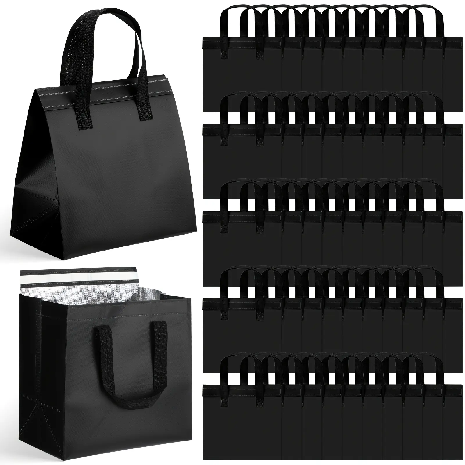 Insulated bags, takeaway bags, food containers for hot and cold foods. Ideal for delivering coffee, pizza, seafood, and bubble tea – perfect for restaurants, food businesses, and grocery stores.