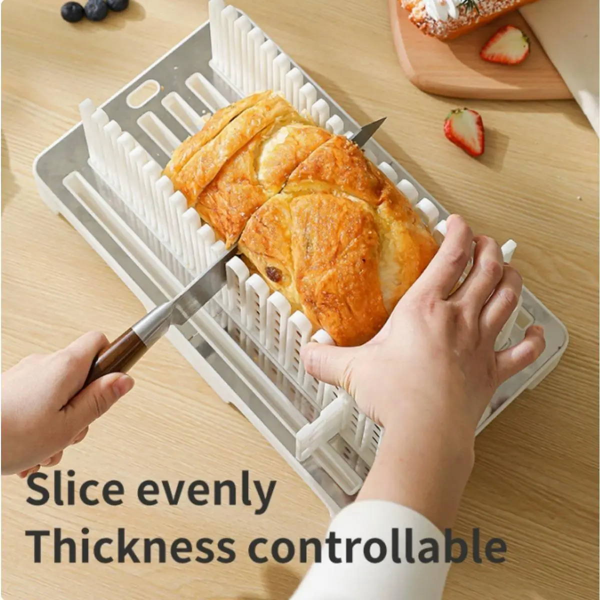 Adjustable Bread Slicing Guide with Removable Rails and Crumb Tray, All in One Bread Slicer for Homemade Toast, Multifunctional Bread Guide for Even Slices at Home, Durable Kitchen Tool