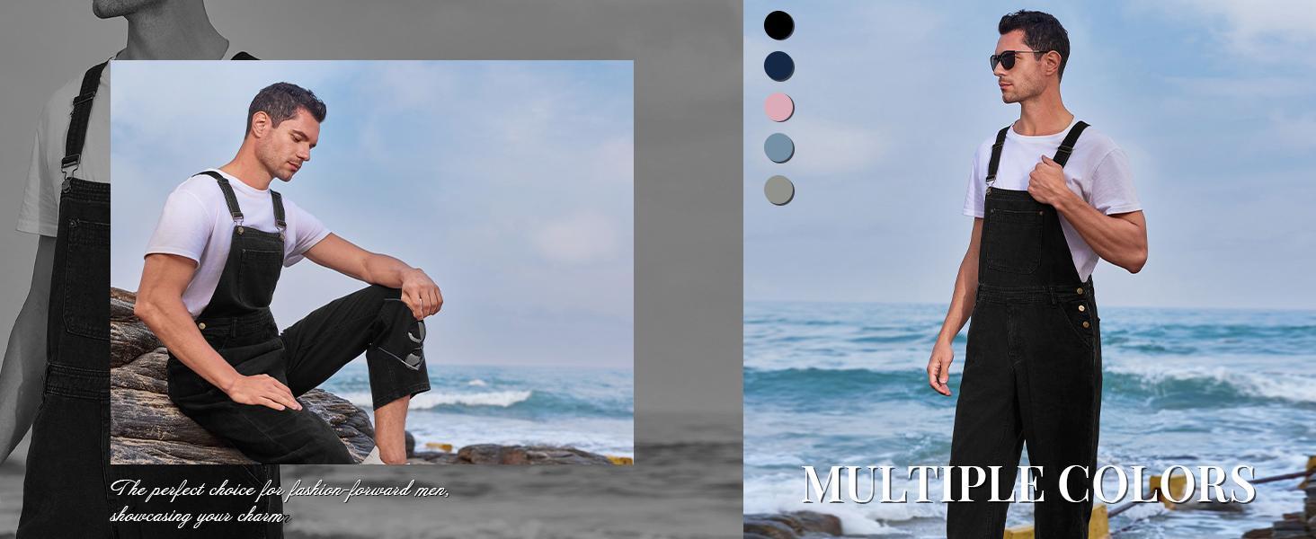 PASLTER Men's Denim Bib Overalls Jeans Fashion Boot Cut Trousers Casual Slim Fit Adjustable Straps Jumpsuit