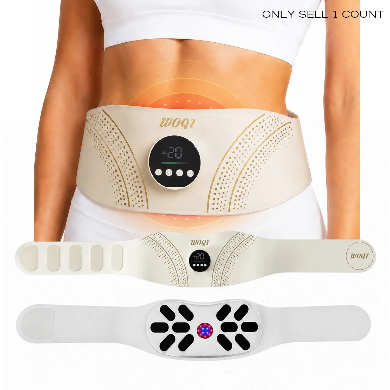 Cordless Abdominal Massager with Heat, All-in-One Wearable Body Massage Belt, USB Charging Body Massager, 6 Massage Modes & 3 Heating Levels, Personal Care Tool for Men, Women