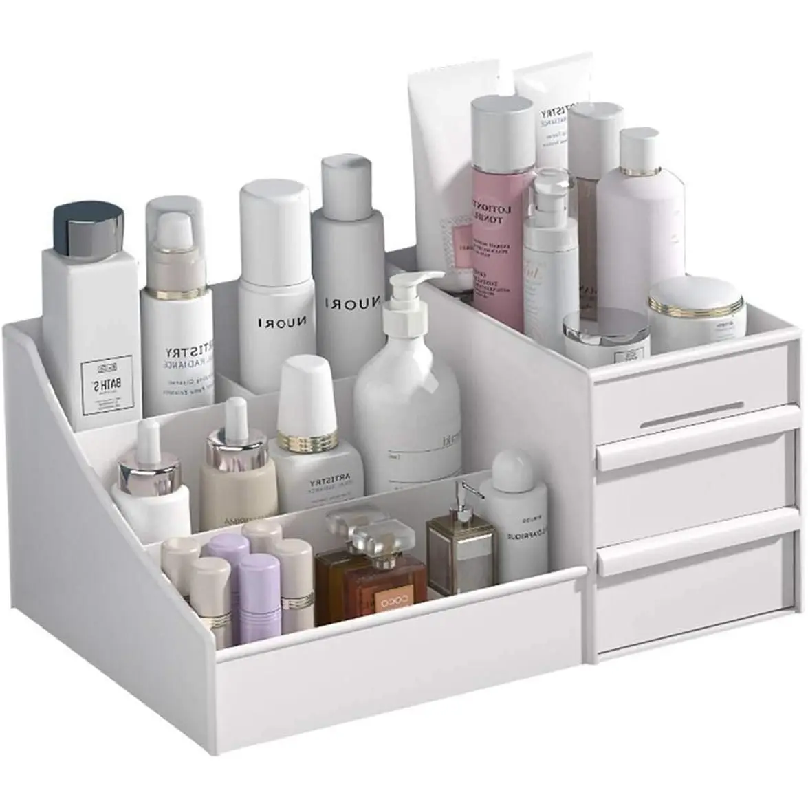 care organizer,Makeup Desk Organizer With Drawers,Countertop Organizer for , brush with Holder for Lipstick, Brushes, Eyeshadow, and  Desktop Finishing Dresser (White)