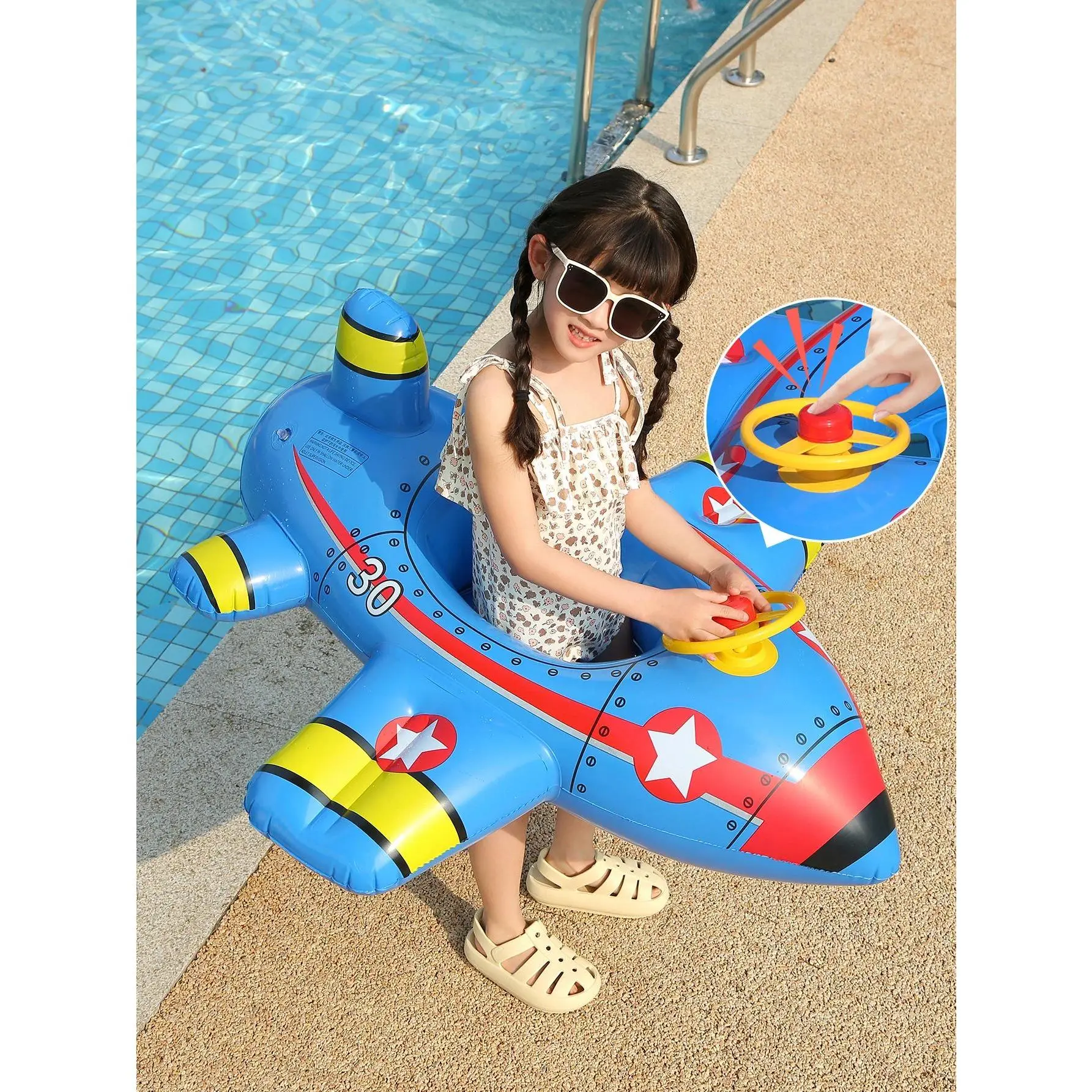1PC Airplane-Shaped 1-Piece Inflatable Baby Swim Ring - Outdoor Pool Float for Infants & Young Children (Party Bag Gift, Home Supplies), One-Piece