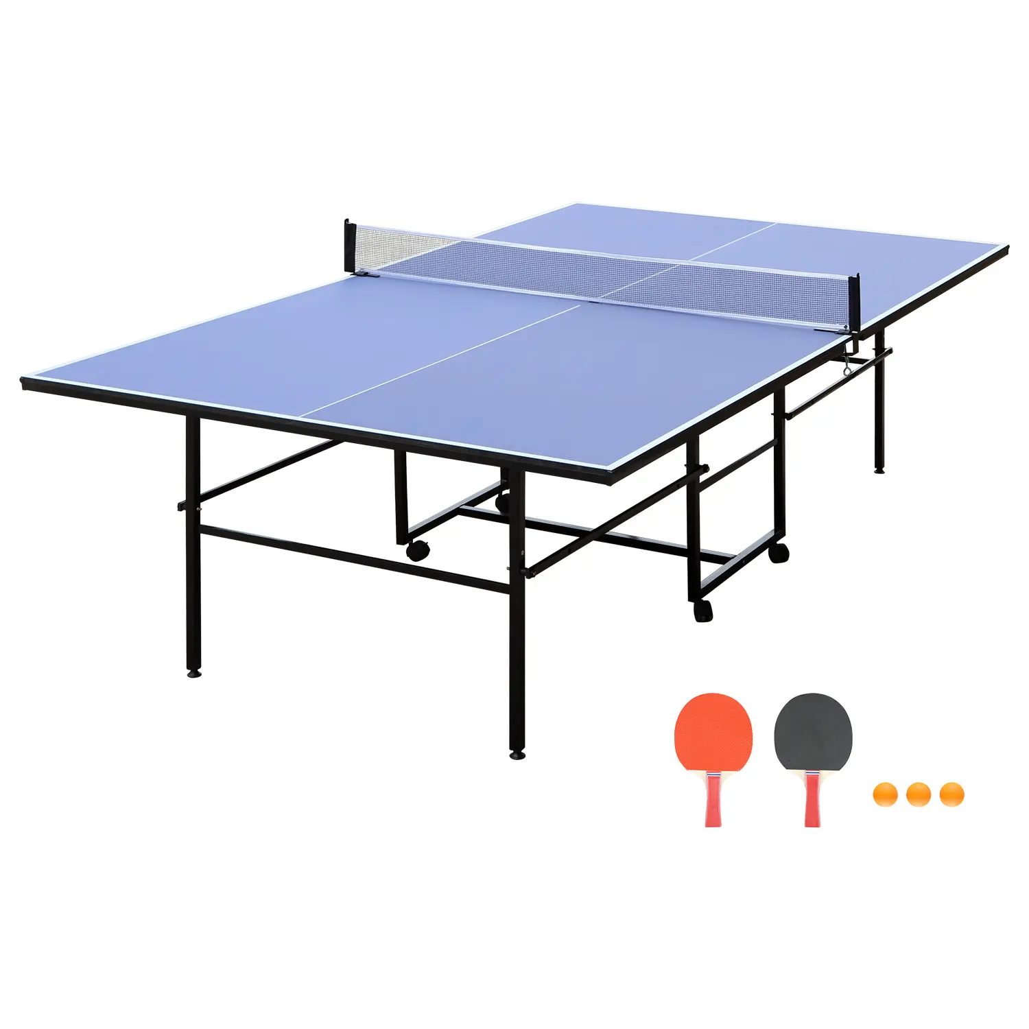 Professional Full Size 9Ft Folding Ping Pong Table – Portable Tennis Table w/Net, 4 Wheels, 10-Minute Quick Assembly, Playback Mode – Indoor/Outdoor