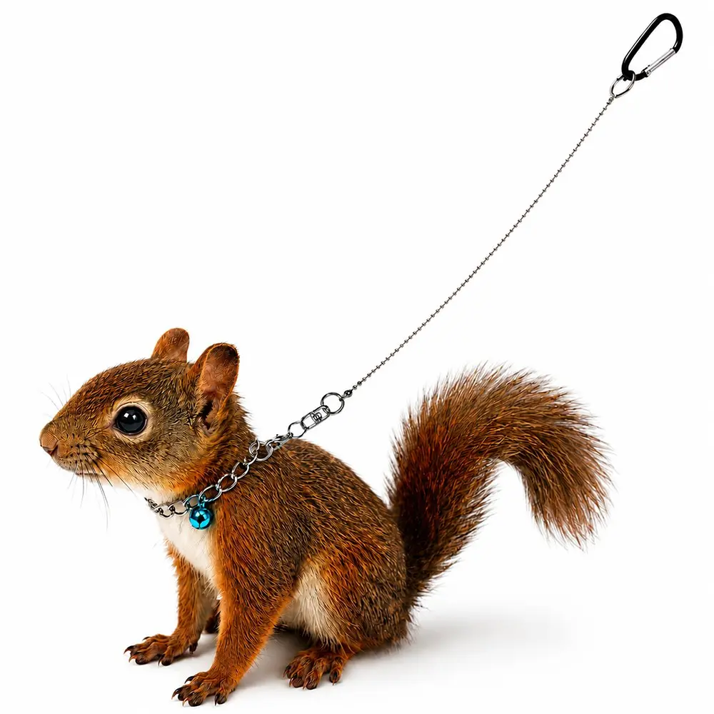 Adjustable Squirrel Harness with Bell, Handmade Squirrel Collar, Hamster and Sugar Glider Leash, Outdoor Pet Tether Chain