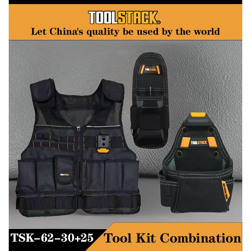 TOOLSTACK Durable Oxford Cloth Vest-with-Pouches Tool Organizer - Multi-Pocket Art Bag for Woodwork Tools, Outdoor Construction & Mini Woodworking Use, Vest + Pouches