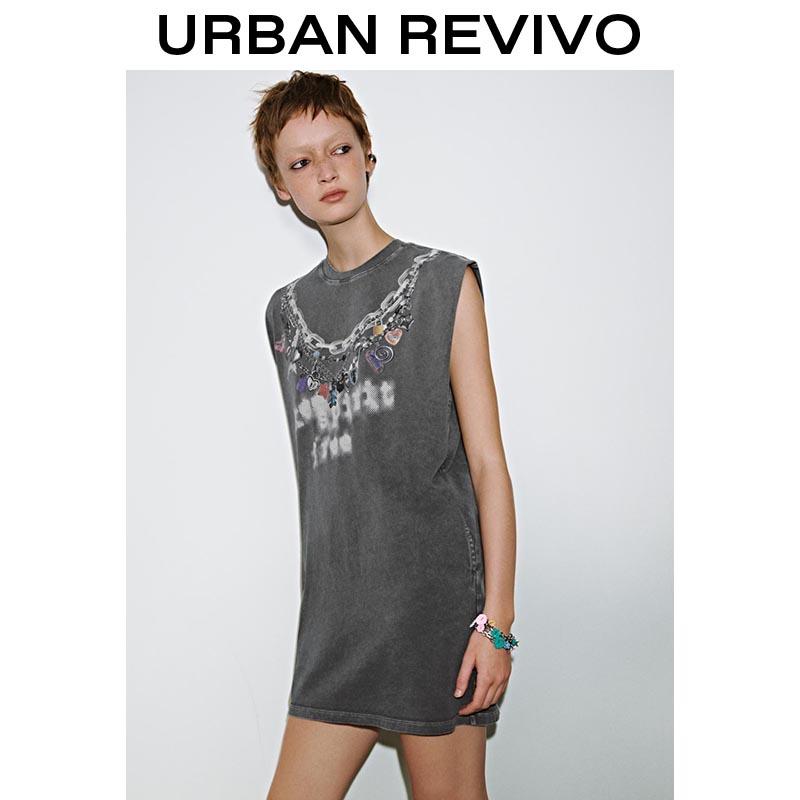 URBAN REVIVO Sleeveless Oversized t-shirt dress with Pockets, Grey cotton dress stretchy UYV750056 Casual Loose Outfit 2026 Women Clothing, Festival outfit  SpringStatements