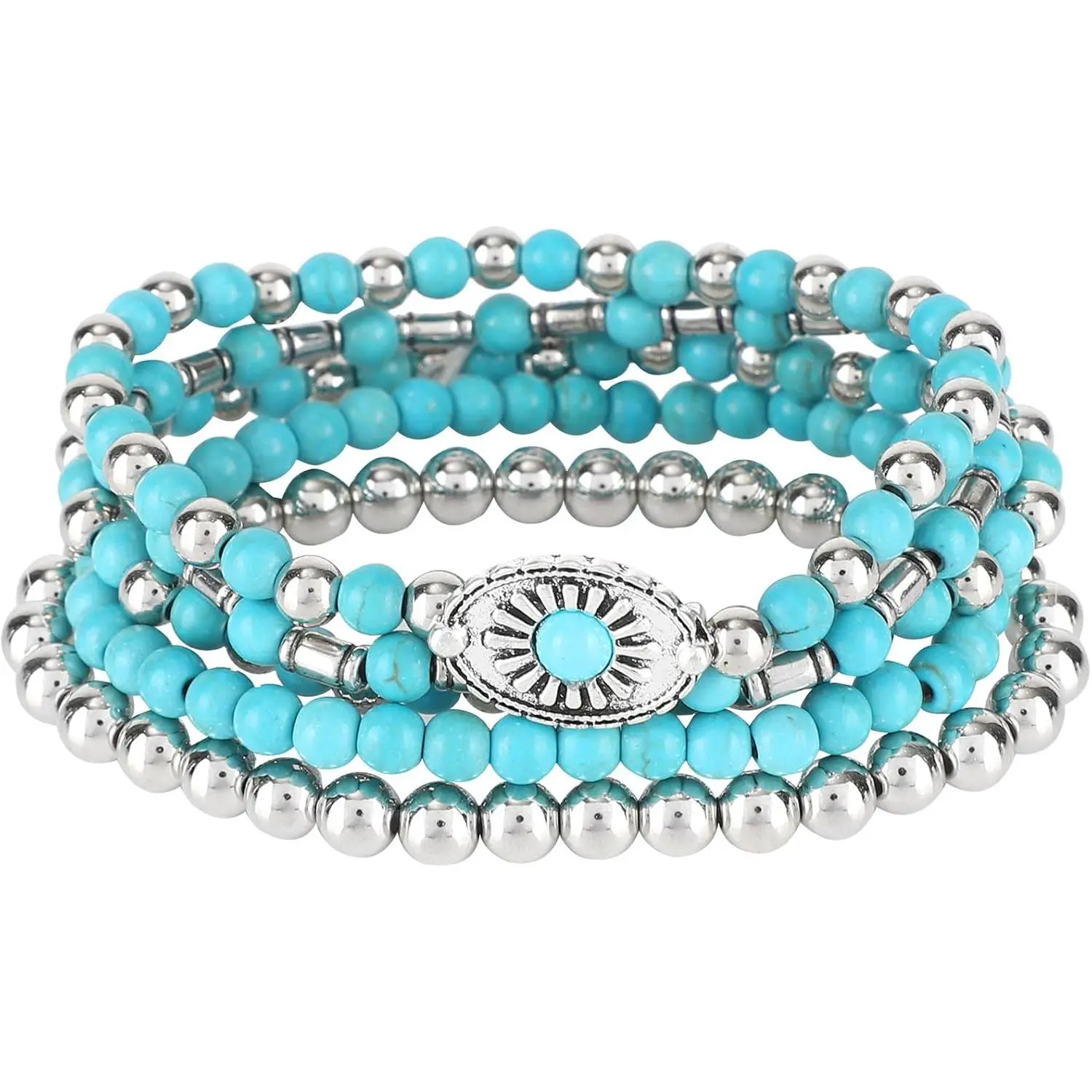 Beaded Bracelets for Women, Multilayer Boho  Turquoise Bracelets Stackable Bohemian Bead Elastic  Gifts for Women Men