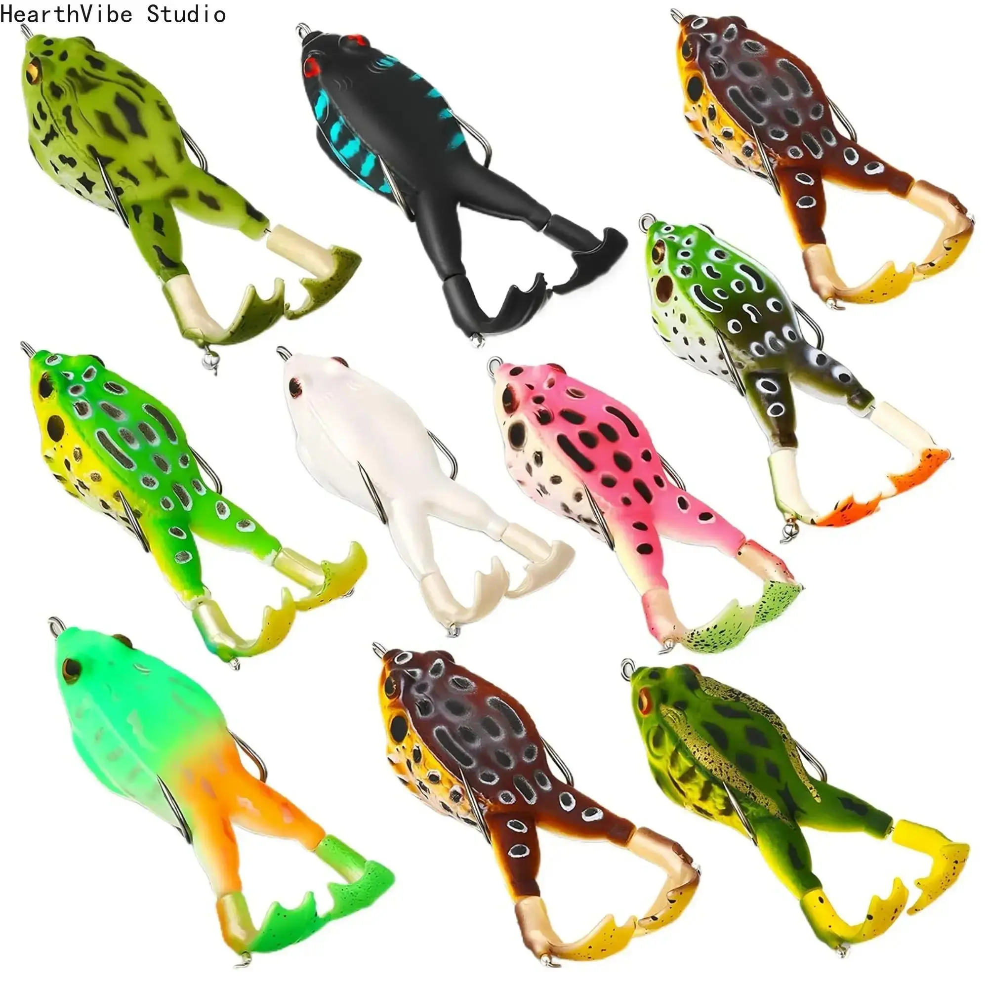 2026 New Topwater Fishing Frogs Lures, 3-10Pcs Vibrant Realistic Silicone Floating Bait, Double Props Legs, Lead-Free Multi-Jointed, 3.5in/13g, Hidden Anti-Snag Hooks, Safe for Aquatic Ecosystems, Tackle for Freshwater Bass Fishing, Lakes