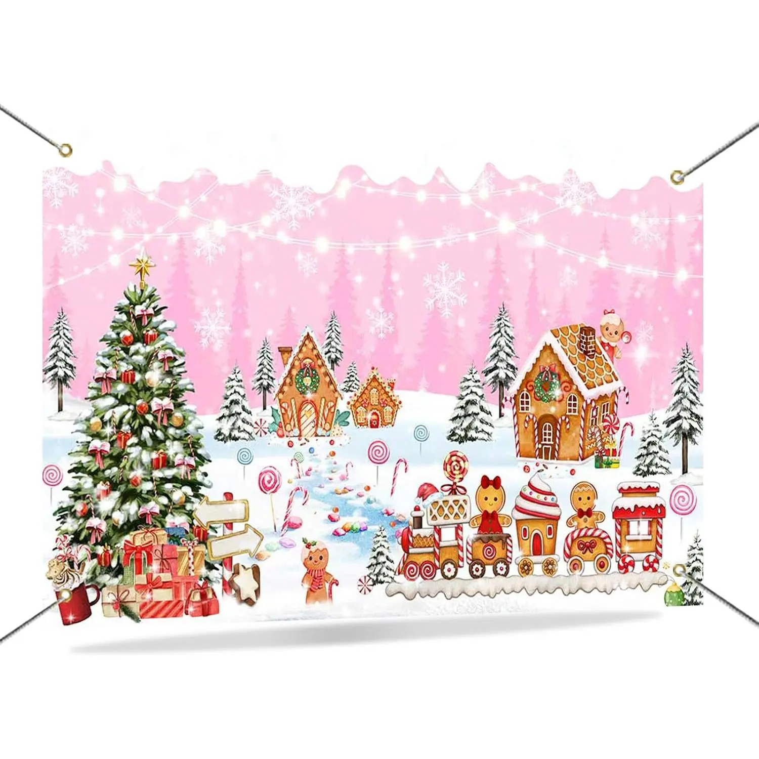  Christmas Gingerbread House Backdrop Banner  Merry Christmas Candyland Backdrop Winter Xmas  Shower Birthday Family Holiday Party Decortaions Photo Booth Props