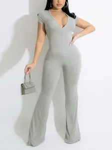 V-Neck Jumpsuit, Slim Fit Fashion Women's Clothing, Perfect for Daily Wear, Stylish One-Piece, Casual Ladies' Apparel