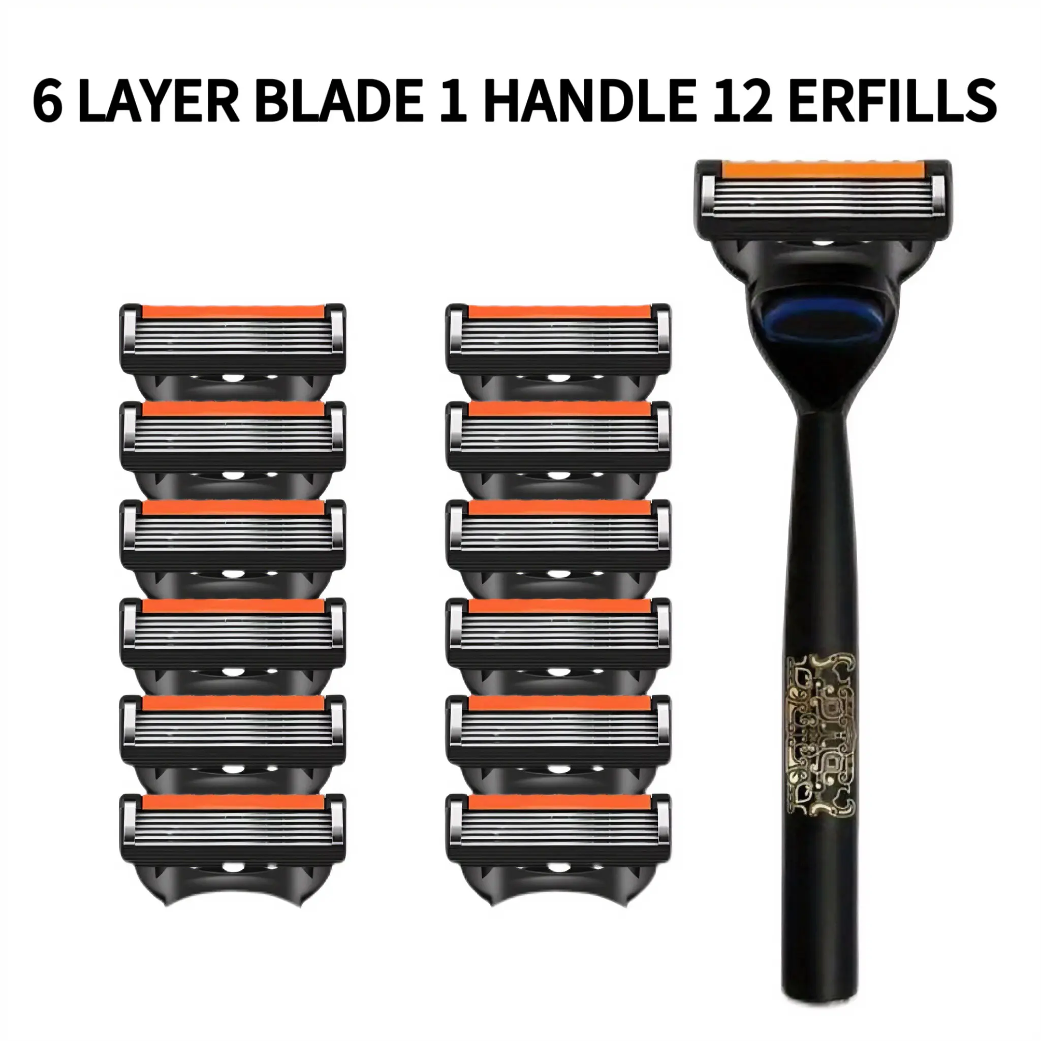 Men's 6-Layer Manual Razor, Stainless Steel Safety Shaving Tool, Skin Protection System, Multiple Replacement Blades, Replaceable Blades, Ideal for Beard and Facial Hair Trimming, Beard Shaver, Beard Grooming Tools