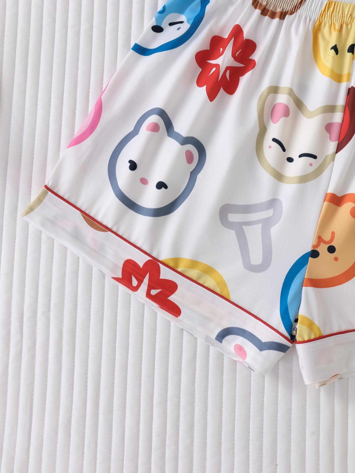 Women's Cartoon Print Short Sleeve Top & Shorts Pyjama, Casual Comfy Top & Shorts Pj Set, Ladies Sleepwear for All Seasons, Loungewear, Pajamas