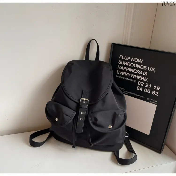 Unisex Plain Casual Backpack for School, Lightweight Soft Fabric Daypack with Drawstring Flap, Metal Buckles & Adjustable Straps, Backpacks For School, Simple Look, Solid Colors, Soft Simple Solid Color, Daily Carry, Gym, Youth