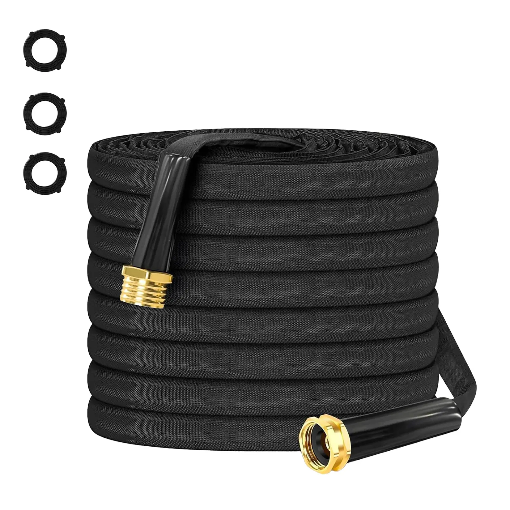 50FT Non-Expandable Fabric Garden Hose, 3/4" Copper-Plated Aluminum Fittings, Burst-Proof PVC Core, Lightweight Kink-Free Outdoor Hose