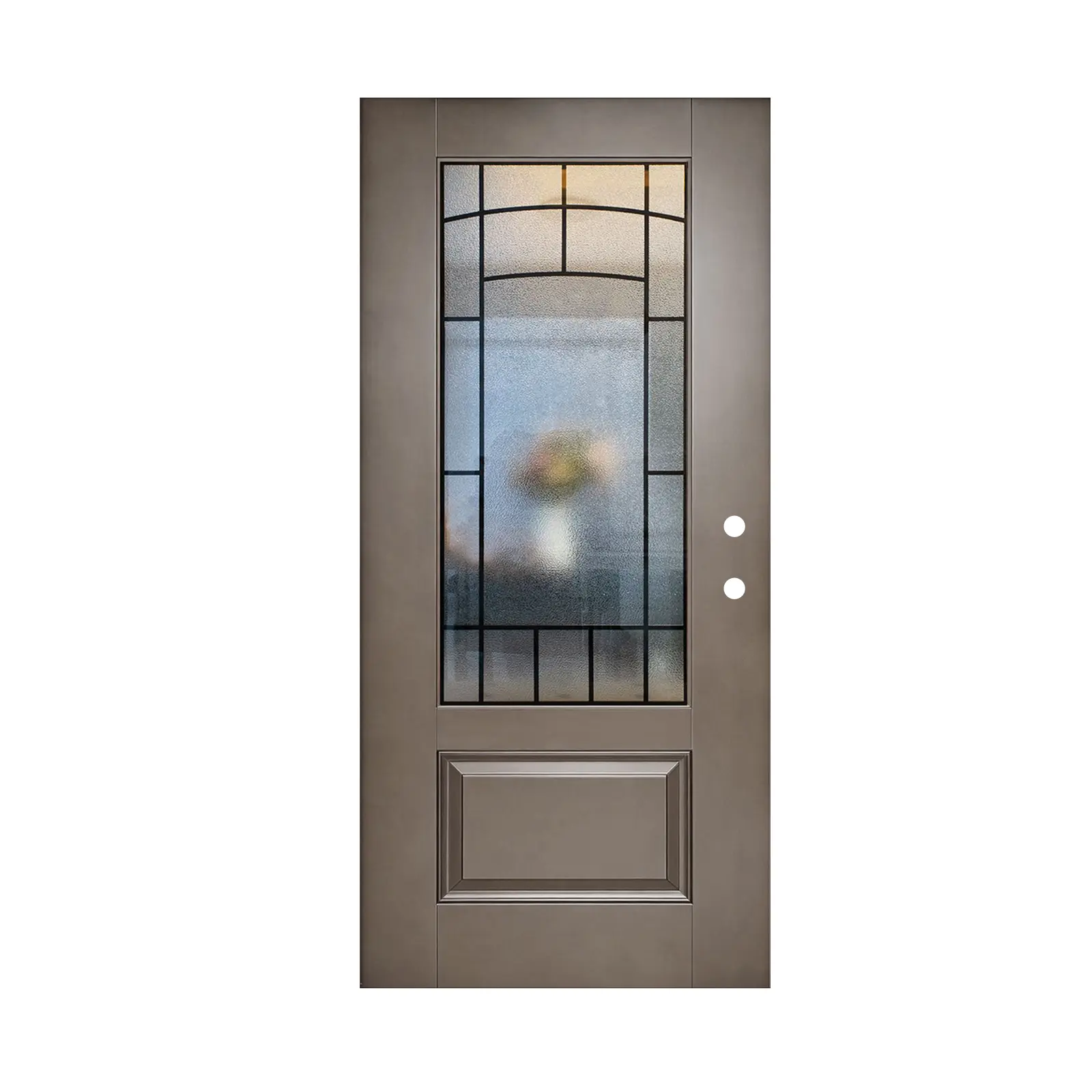 Nokaa 36x80 Fiberglass Entry Door Slab Left Hand Inswing Brown 3/4 View Cloud-Pattern Glass Front Door for Home Exterior Modern American Design Polyurethane Foam Core Garden Outdoor Use, Fiberglass Material