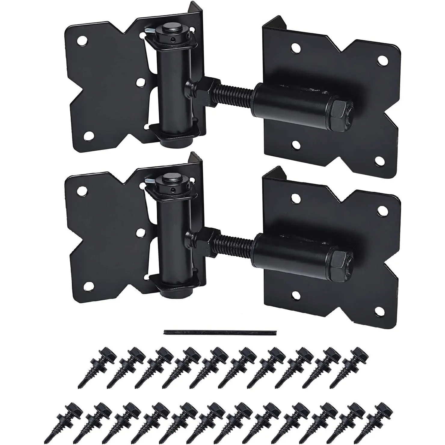 Self Closing Gate Hardware Hinges Heavy Duty  Wooden/Vinyl/PVC Fences,90 Degree Adjustable, with Installation Screws and Swing Adjuster Tool,2 Pack/Set,Black