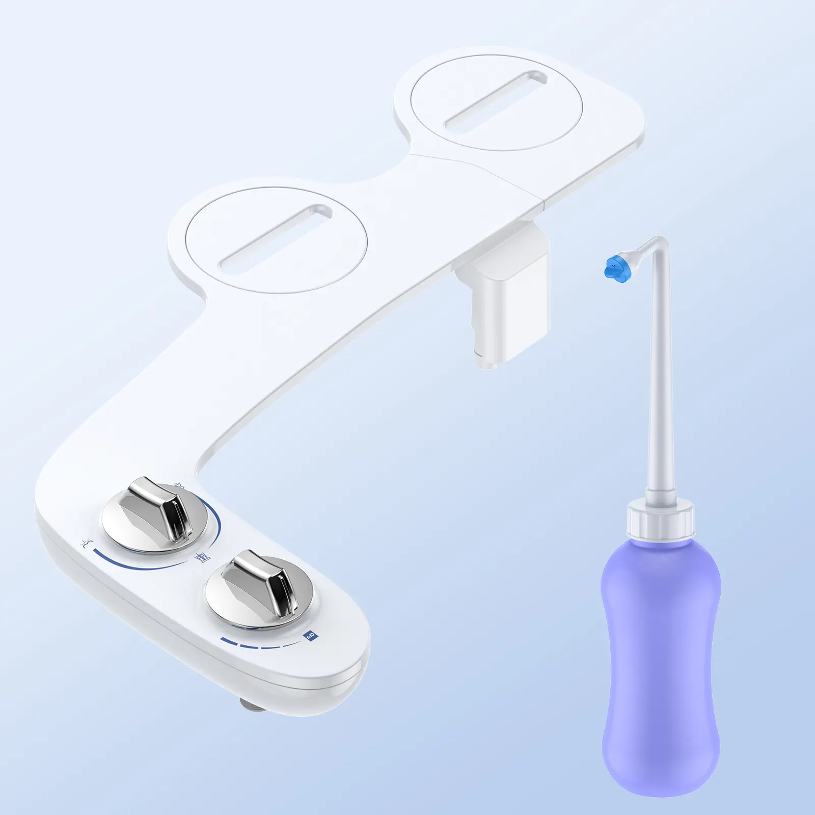Garvee Non-Electric Toilet Bidet Attachment, Ultra-Slim Dual Nozzle Front/Rear Feminine Wash - Cold Water, Self-Cleaning, Adjustable Pressure, Easy Install
