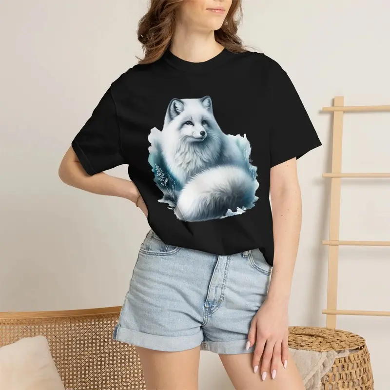 Arctic Fox Illustration T-shirt |   Soft Blue Fox Artwork Graphic Tee
