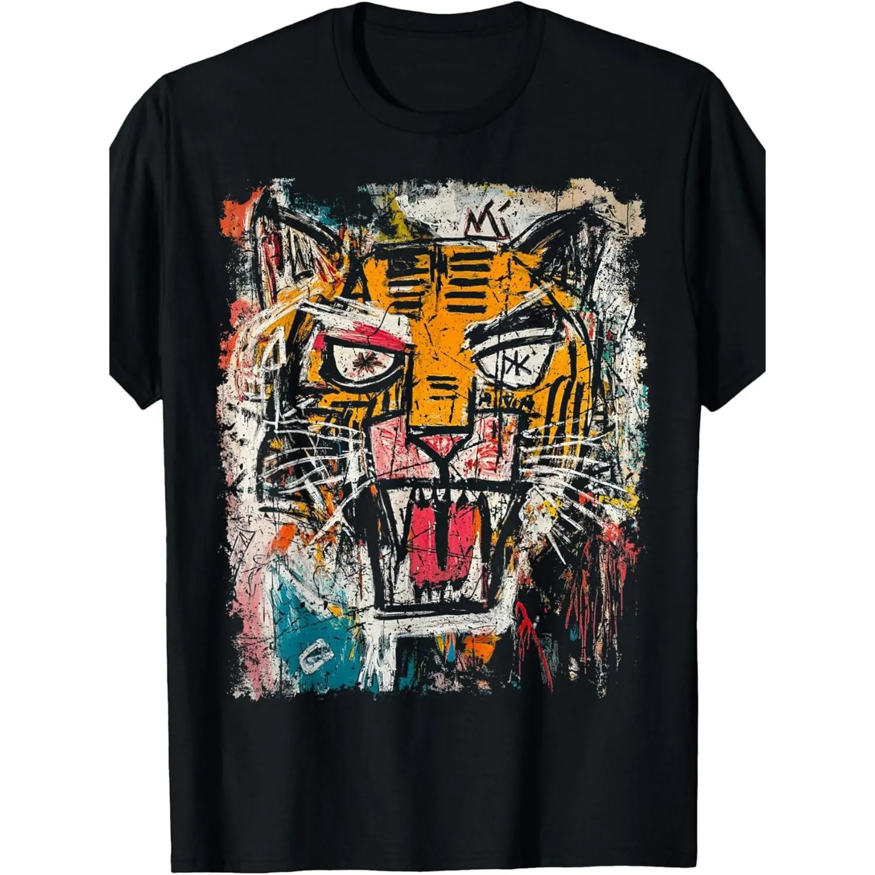 Pop Art Style Tiger 90s Graffiti T-Shirt |     Same Style for Men and Women, 2026 Summer, Short-Sleeved, Printed, Crew Neck, Regular Fit, Vintage Style, All-Season