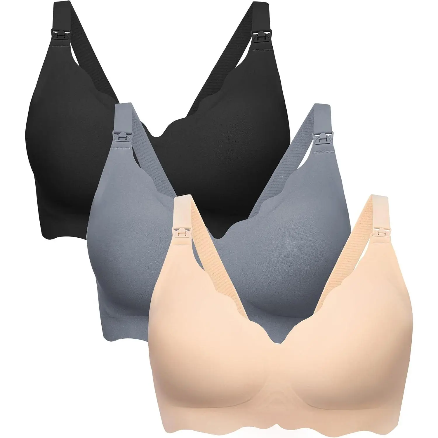 Nursing Bras for Breastfeeding 3 Pack Seamless Maternity Bra | Full coverage Wireless jelly pregnancy bra, Soft & comfort nursing sleep bralette with extender, Postpartum essentials