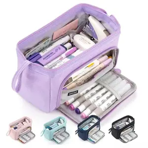 Pastel Double Zipper Pencil Case, Large Capacity Dual Compartment Pen Pouch, Cute Aesthetic Stationery Organizer Bag for School Students, Durable Pencil Case for Study & Everyday Use summerwins
