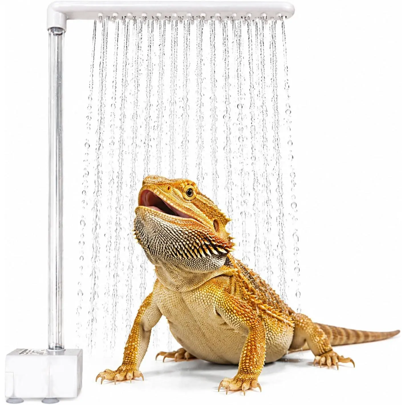 Bearded Dragon Shower  with Lizard Towel, Reptile Bath Accessories | Includes 5V Water Pump, 26-Hole Rain Faucet and Clear  Tube for Gentle Reptile Bathing