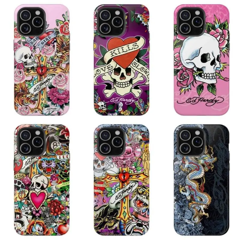 Pink Ed Hardy Skull Leopard Tattoo iPhone Case Aesthetic Y2k Trendy Tiger Ed Hardy Collage Phone Casefor iPhone 16/15/14/13/12/11/17 ProMax Plus for Samsung phones, suitable for both men and women,  Perfect Gift for Women Men.A gift for the fans, Accessor
