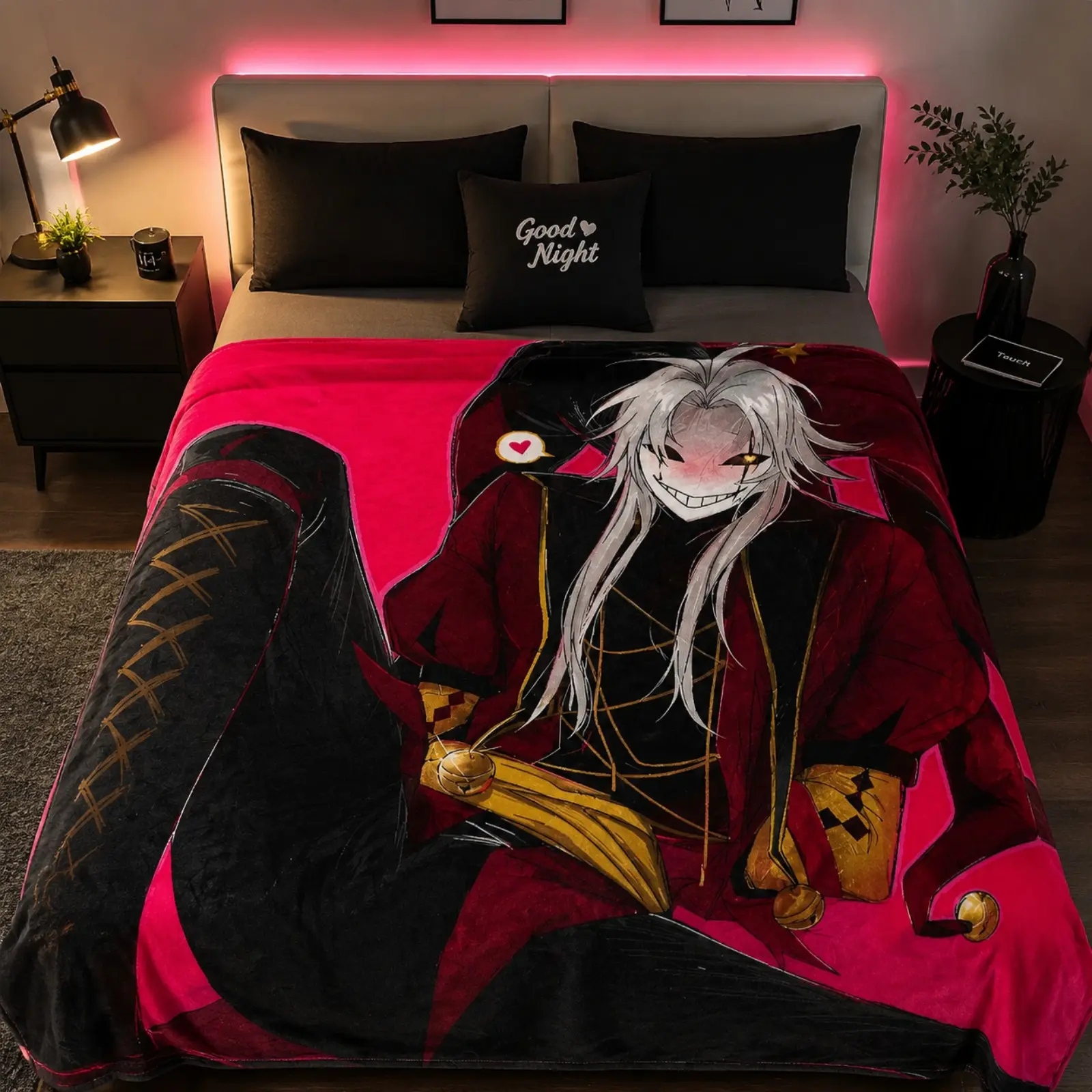 Red Black Dark Style Handsome Pierrot Freak Circus Clown Fan Art Flannel Blanket, Soft Skin-Friendly Coral Fleece Thin Spring Autumn Throw Blanket, Multi-Purpose Office Nap Sofa Air Conditioning Blanket, Halloween Goth Anime Decor Gift For Bedroom Travel