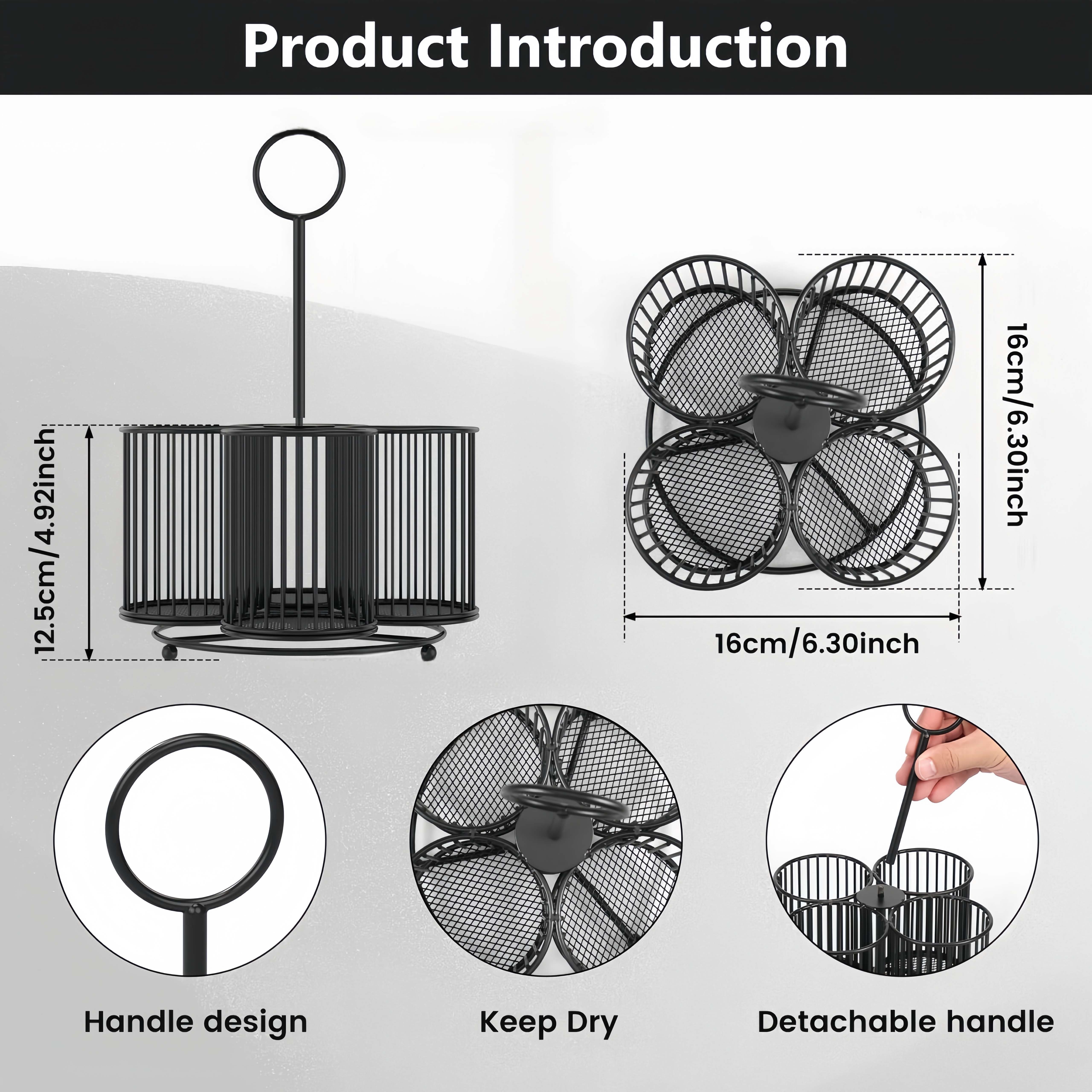 Kitchen Utensil Holder, Cutlery Rack, Large Metal Utensil Organizer, 4-Section Metal Utensil Storage Rack, Suitable for Kitchen Table