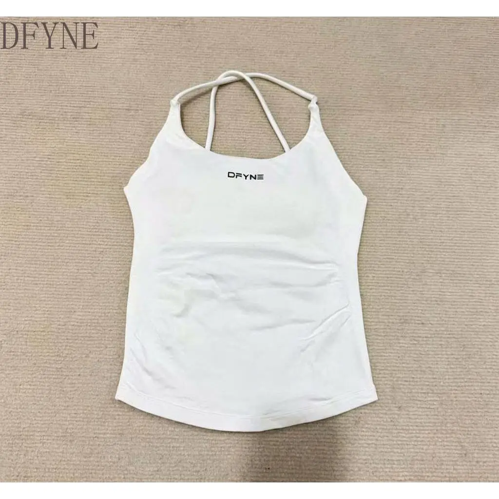 DFYNE Longline Workout Tank Top with Built-in Bra | Criss-Cross Strappy Back Sports Bra Cami, Slim Fit Yoga Running Camisole for Women