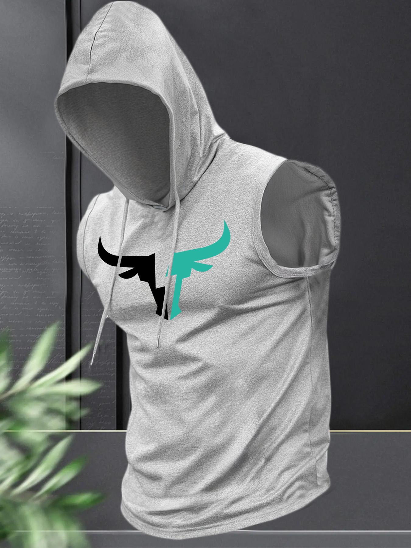 Men's Regular Fit Cartoon Bull Head Print Hooded Tank Top, Casual Fashion Sleeveless Top for Summer, Men's Clothes for Daily Wear, Sweatshirts
