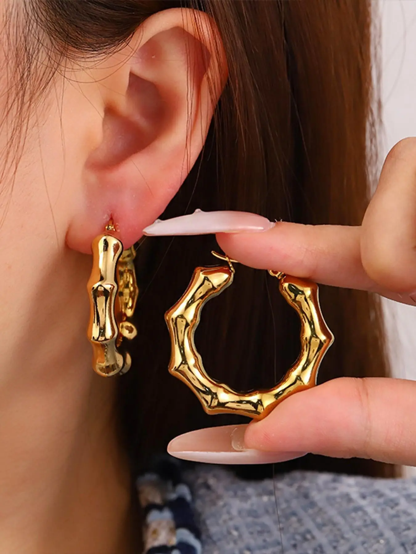 Bamboo Hollow Round Bead Earrings, 316L Stainless Steel Hypoallergenic, Vintage Bamboo Ring Ear Jewelry, Women's Fashion Party Gift