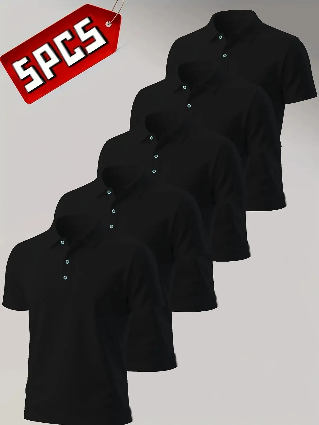 5-Pack Men's Polo Shirts, Breathable Summer Polos, Quick-Dry Button Design, Comfortable Breathable Collar, Classic Short Sleeve, Ideal for Golf, Tennis, Casual Wear