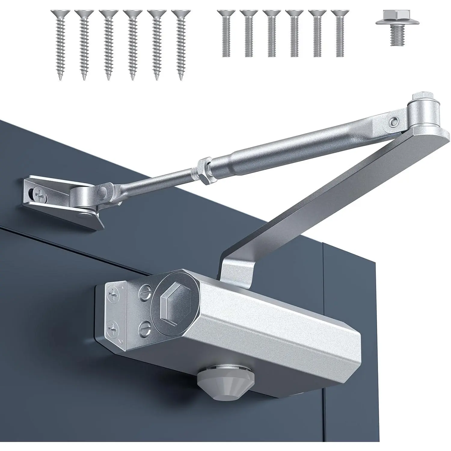 Automatic Door Closer, Door Closer for  |  & Light Commercial Use, Adjustable Closing Speed for 88-143lbs, Soft Close, Hydraulic Door Spring, Sliver-Medium