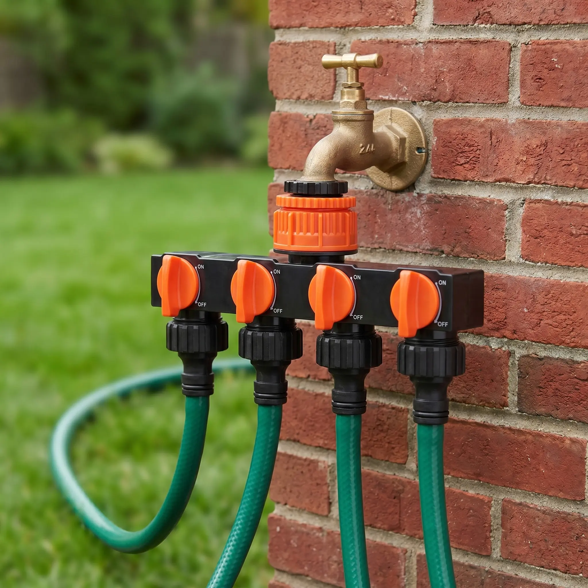 4-way Faucet Connector with Switch, Garden Hose Splitter Water Faucet Hose Connector, Hose Splitter with 4 Independent Switches, for Outdoor Watering System, Garden Hose Connectors, Garden Hose Adapter