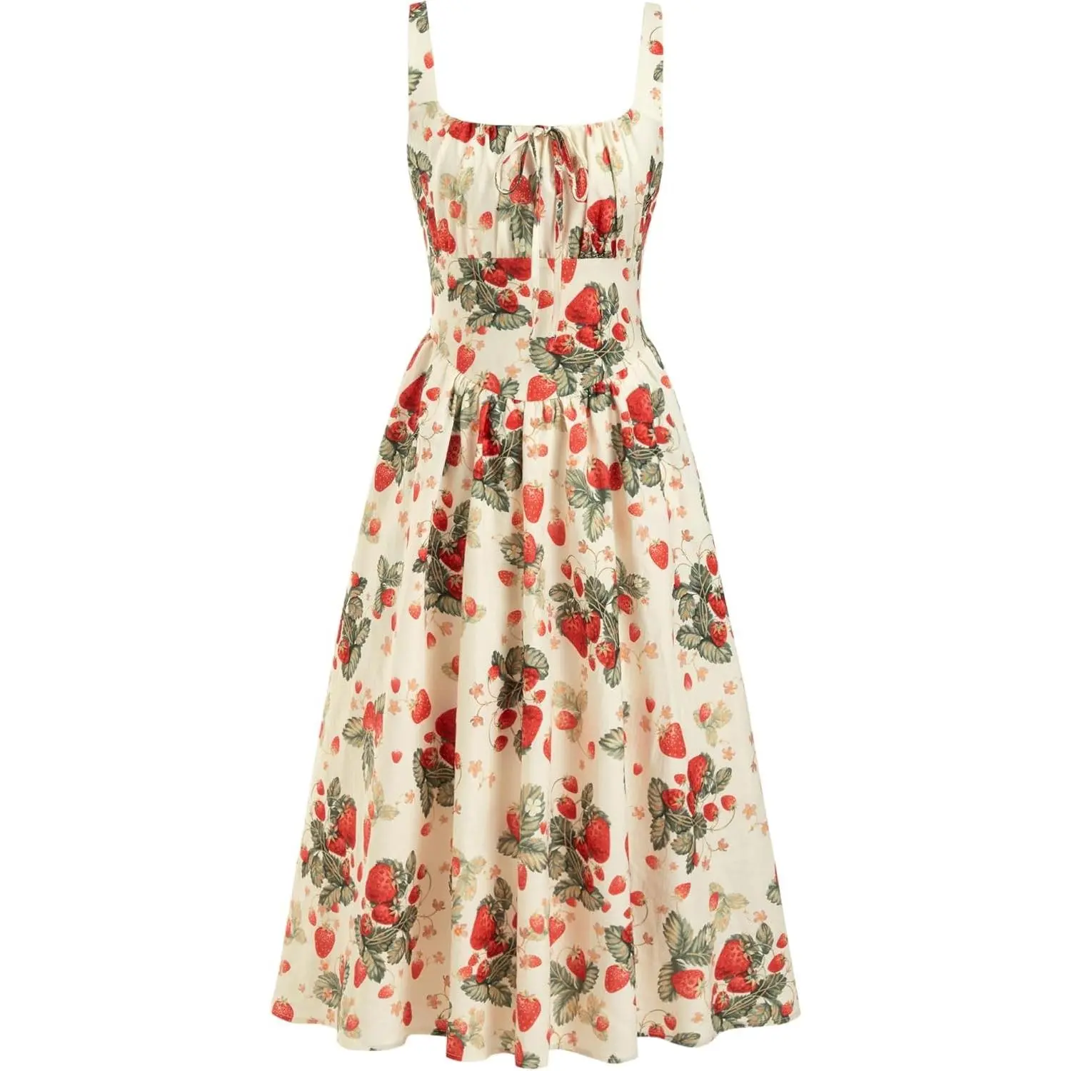 Women's Strawberry Floral Sleeveless Square Neck Flowy Milkmaid Maxi Dress, Casual Lightweight Feminine Cute Beach Cottage Core Summer Outfits, Comfortable, Fabric