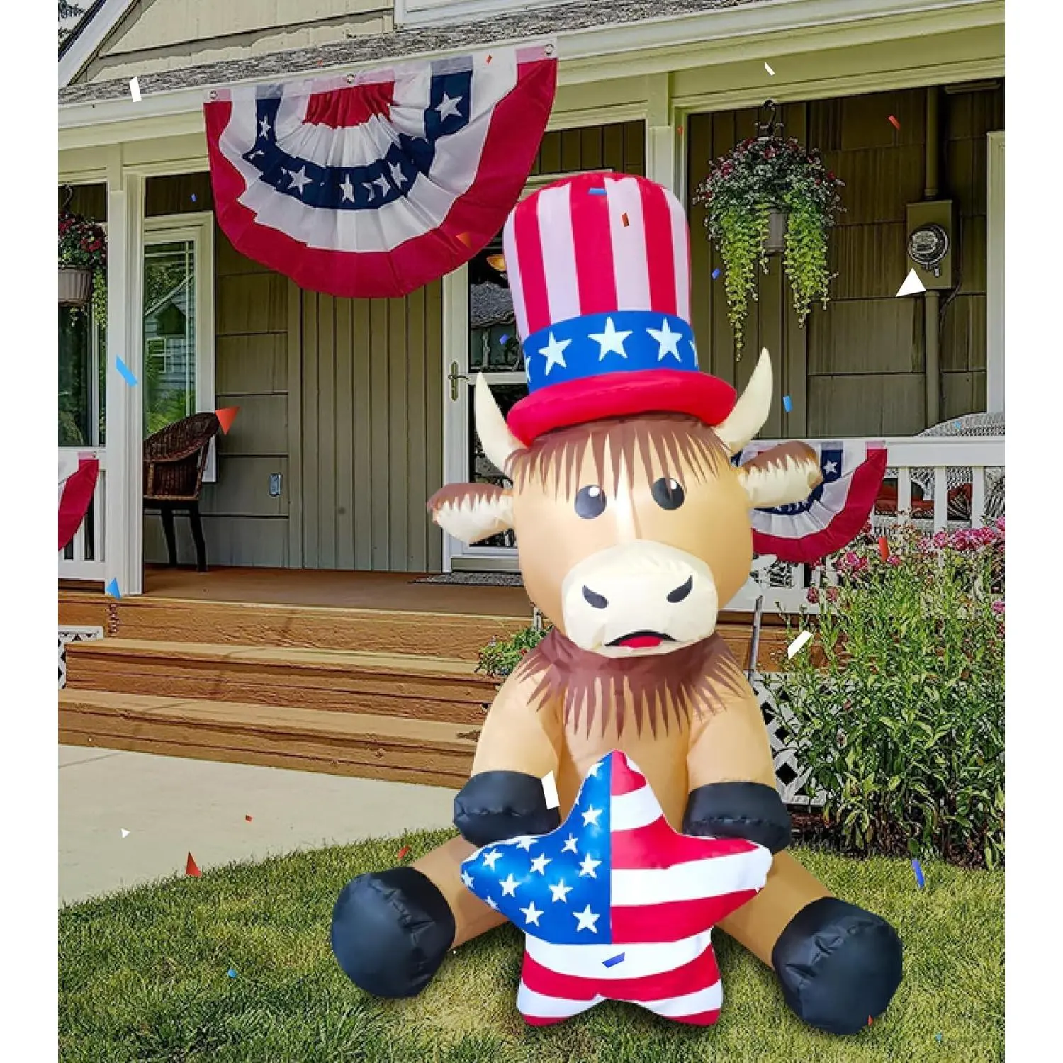 4FT Patriotic Independence Day 4th of July Inflatable Highland Cow Holding America Heart LED Lighted Blow Up Decoration Decor Home Yard Outdoor Indoor Decorationfidget toys