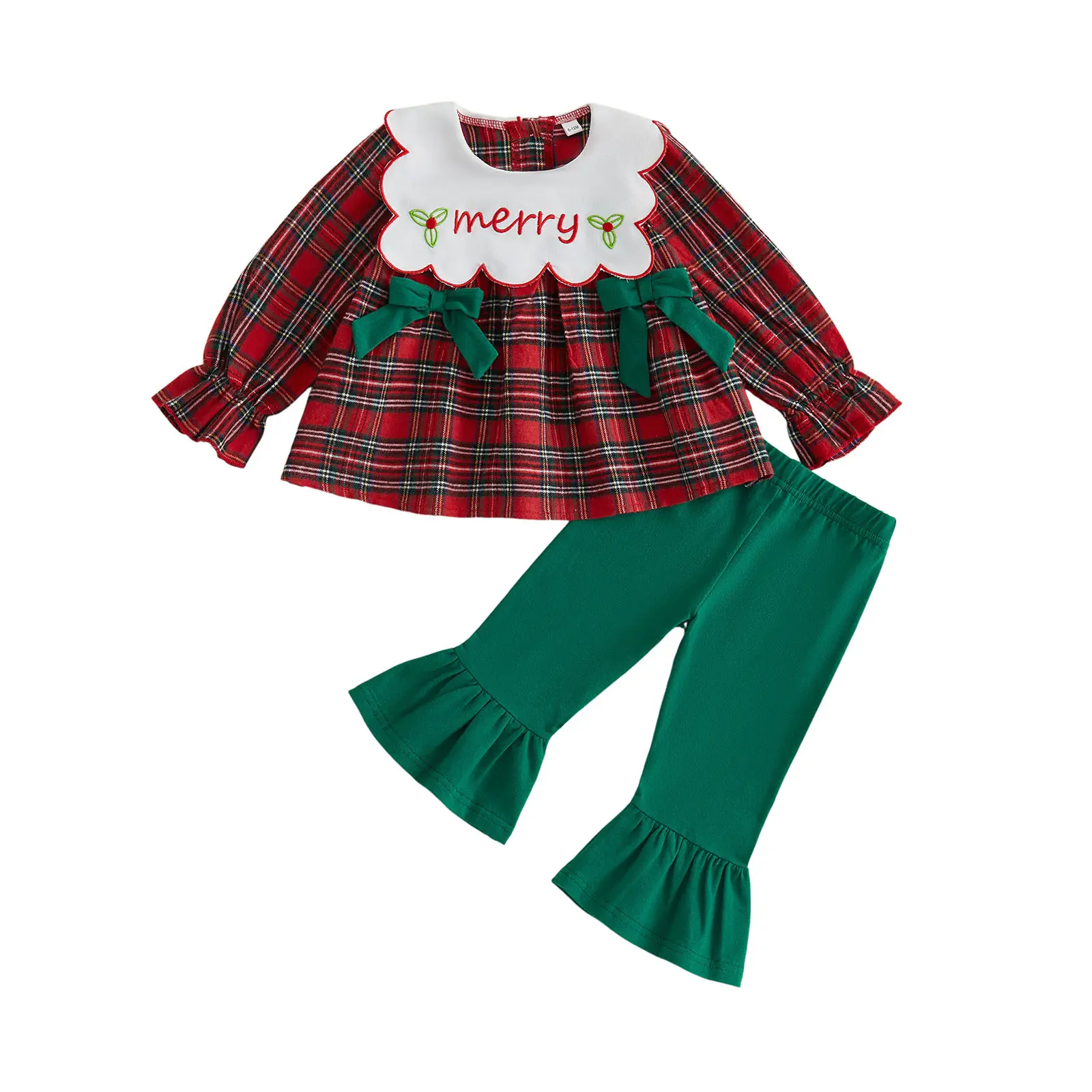 Toddler Baby Girls 2-Piece Christmas Clothing Set, Long Sleeve Plaid Top & Flared Pants, Toddler Style Casual Gift Set for 18-24 Months, 3-4 Years, Fall Winter