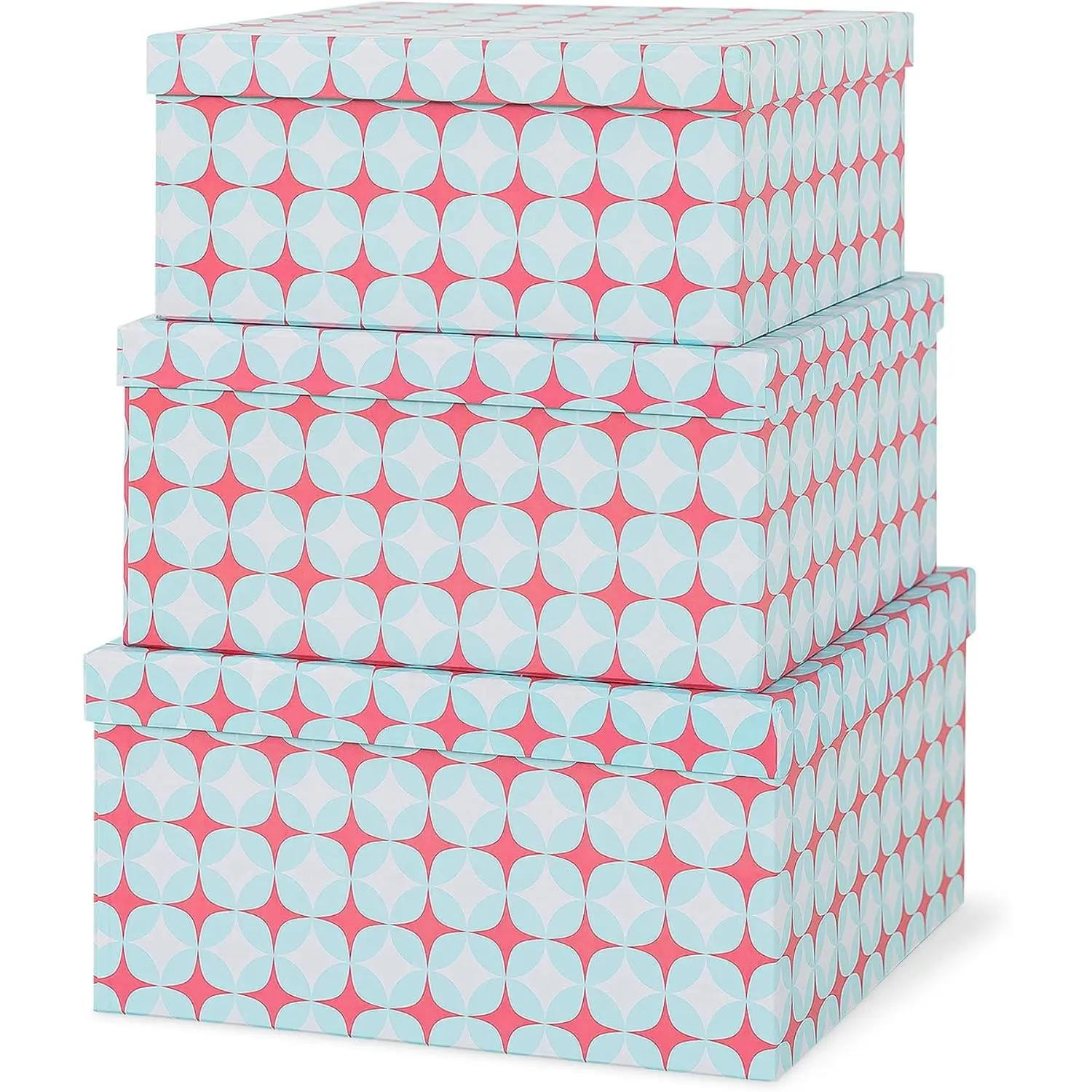 - Square 11x11 Decorative Boxes with , Set of 3, Retro Mint | Nesting Cardboard Storage Containers for  Decor in Green and Coral,  and Memory Photo Boxes for Organizing