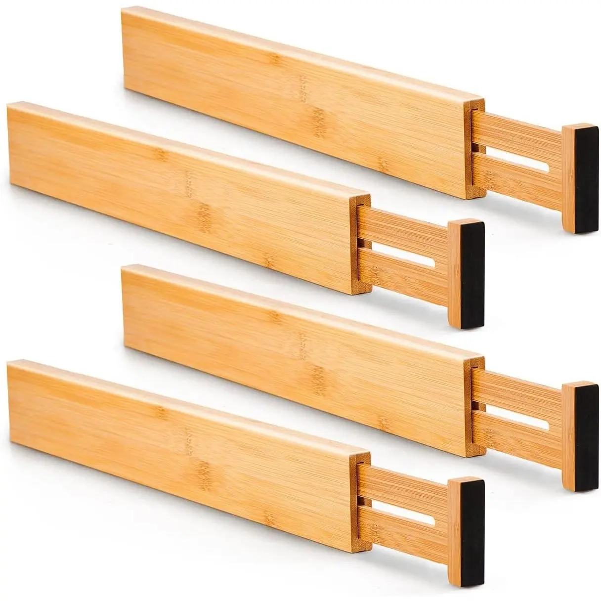 4 pcs Bamboo Kitchen Drawer Dividers Large, Adjustable Drawer Organizers, Spring Loaded, Expandable Organization Works in Kitchen, Dresser, Bathroom, Bedroom, Drawer, Desk